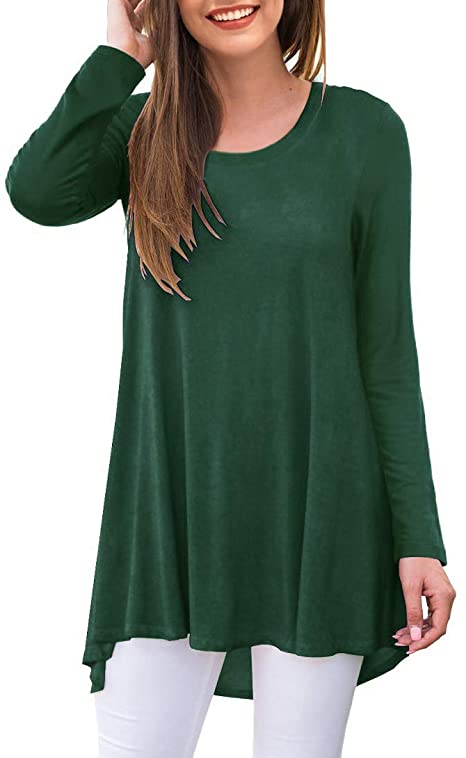 AWULIFFAN Women's Casual Long Sleeve Round Neck Loose Tunic T Shirt Blouse Tops