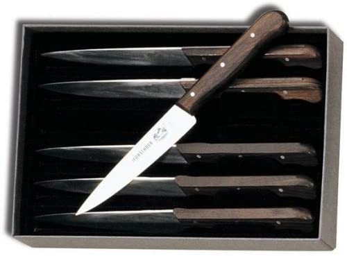 Victorinox Swiss Army Cutlery Rosewood Straight Steak Knives, Pointed-tip, 4.75-Inch, 6-Piece