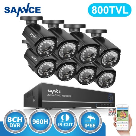 Sannce 8CH 960H DVR System with 8xHD 800TVL In/Outdoor Security Bullet Cameras (Full 960H, Day/Night Vision, Email Alerts & Motion Detection,Weatherproof and Vandal-Proof Housing)-NO HDD