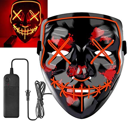 Halloween Mask LED Purge Light up Mask Grimace Scare Mask for Costumes Cosplay Party Halloween Festival Game Decoration