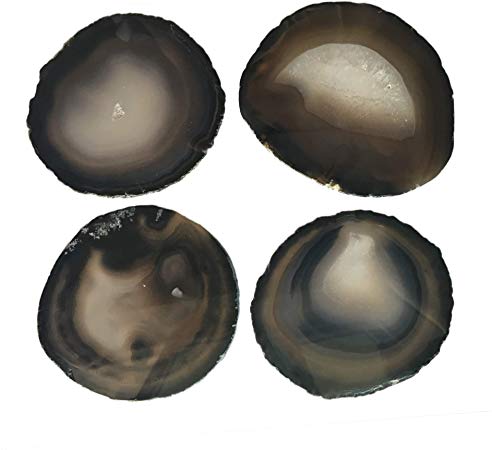 Natural Black Agate Coasters Set of 4 Tabletop Protection Polished Agate Stone Sciles 3-3.5" By AMOYSTONE