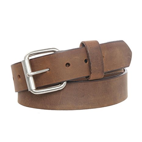 Men's Rugged Full Grain Leather Belt & Nickel Buckle - Made in USA