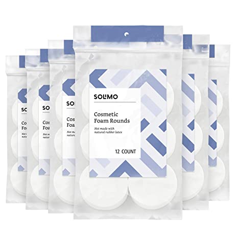 Amazon Brand - Solimo Cosmetic Foam Rounds 12 ct (Pack of 6)