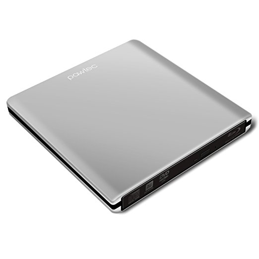 Pawtec External USB 3.0 Aluminum 6X BDXL 3D Blu-Ray Writer / Burner for PC Windows or Apple Mac iMac MacBook (Silver)