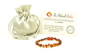 Baltic Amber Teething Bracelet/Anklet Mixed with Semi Precious Stones - Hand-Made from Certified Natural Baltic Amber Beads (4.7 inch (12cm), Light Cognac)