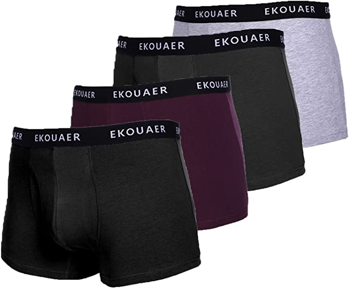 Ekouaer Mens Underwear Boxer Briefs Lightweight Covered Band Mutipack of 4 with Pouch Cotton