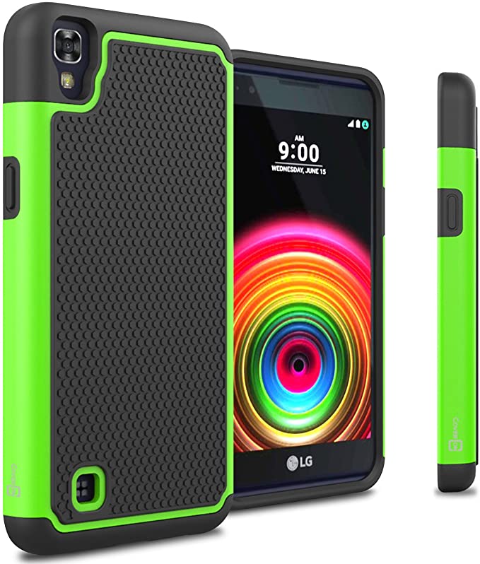 LG X Power Case, CoverON [HexaGuard Series] Slim Hybrid Hard Phone Cover Case for LG X Power K210 / K6P - Green Neon