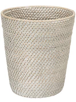 KOUBOO 1030041 Round Rattan White Wash Waste Basket, 10.25" x 10.25" x 11"