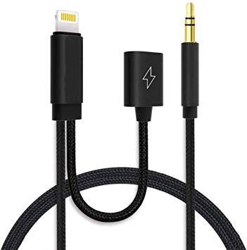 Aux Cord for iPhone with Charger, 3.5mm Aux Adapter Cable with Charger Compatible with iPhone6/7/8/X/Xs/Xr/iPad/iPod to Car Stereo or Headphone Audio Jack Support iOS 11/12/13 (Black)
