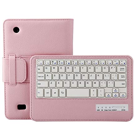 Pinhen Kindle Fire 7 2015 Keyboard Case Wireless Removable Bluetooth Keyboard Cover Case for Amazon Kindle Fire 7 inch Display Tablet Pink(5th Generation 2015 Release Only)