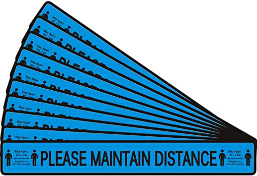 10 Pieces Social Distancing Sign Decals Floor Decal Stickers 6 Feet Distance Floor Sticker Markers Please Maintain Distance Floor Graphic Sign for Crowd Control (Black on Blue)