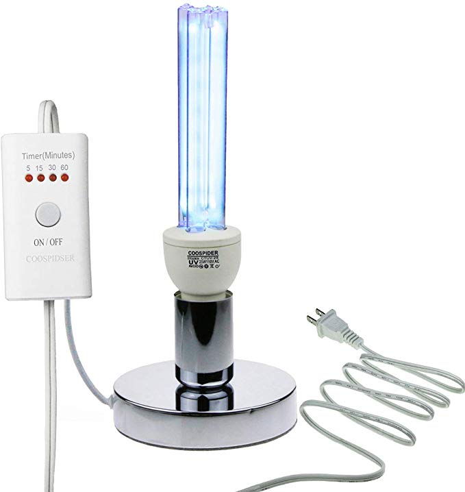 UV Germicidal Light UVC with Ozone Bulb Timer Lamp Base 5/15/30/60 Minutes E26 25W 110V Covers up to 400sq ft.