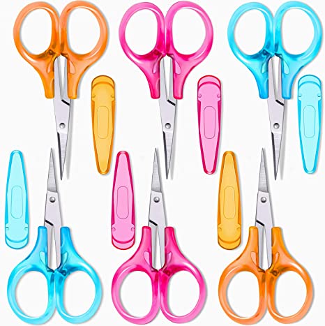 Detail Craft Scissors Set Stainless Steel Scissors Straight Tip Scissors Curved Tip Scissors with Protective Cover for Facial Hair Trimming, Sewing, Crafting, DIY Projects (6 Pieces)