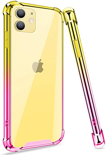 iPhone 11 Color Gradient Protective Case, Ansiwee Colorful and Clear Hard Back Shock Drop Proof Impact Resist Extreme Durable Protective Cover Cases for Apple iPhone 11 (Yellow Pink)