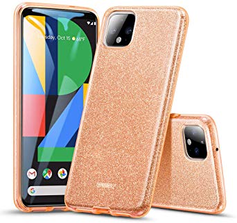 ESR Makeup Glitter Case Compatible for The Pixel 4 XL, Glitter Sparkle Bling Case Protective Cover [Three Layer][Supports Wireless Charging] for The Google Pixel 4 XL (2019),Orange