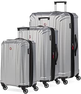 SwissGear 3750 Hardside Expandable Luggage with Spinner Wheels, Silver, 3-Piece Set (20/24/27)