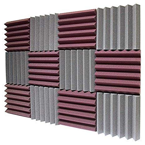 ATS Wedge Foam Acoustic Panels (Charcoal/Burgundy) - 12x12x2 (12pk)