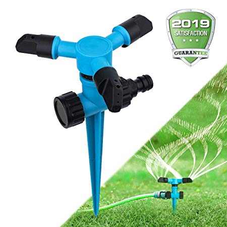 OUTERDO Yard Sprinkler, 360 Sprinkler Rotating Garden Automatic Spray with Angle Adjustable Nozzle, Leak-Free Durable Lawn Sprinkler with Large Area of Coverage for Lawn/Yard/Garden/Roof Cooling