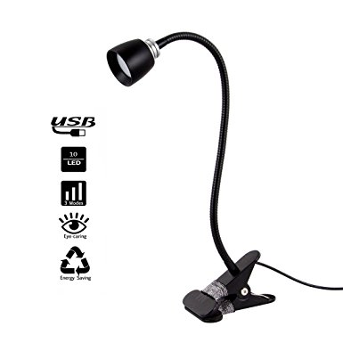 Ganeed 3W Engery-Efficient Dimmable Table Lamp Reading Light,10 LED Book Light,Flexible Sturdy Gooseneck LED Lamp for Reading,Studying,Working,Bedroom,Office(Black)