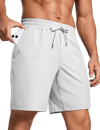 CRZ YOGA Men's Linerless Workout Shorts - 7'' Quick Dry Running Sports Athletic Gym Shorts with Pockets