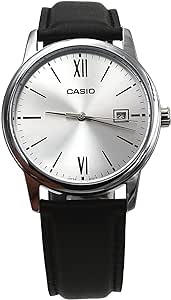 Casio MTP-V002L-7B3 Men's Standard Analog Black Leather Band Silver Dial Date Watch