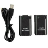 Besdata Ultra High Capacity 2-pack Rechargeable Batteries and Charger for Xbox 360 Wireless Controller - Black - W0051