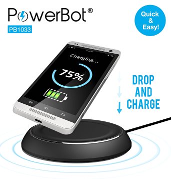 PowerBot PB1033 Qi Enabled Wireless Charger Inductive Charging Pad Station for All Qi Standard Compatible Devices Including Samsung, Nokia, Google, Nexus, LG, HTC and Other Smartphones w/ Receivers