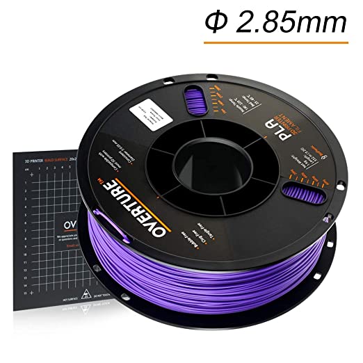 OVERTURE 2.85mm PLA Filament with 3D Build Surface 200mm × 200mm 3D Printer Consumables, 1kg Spool (2.2lbs), Dimensional Accuracy  /- 0.05 mm, Fit Most FDM Printer (Purple)