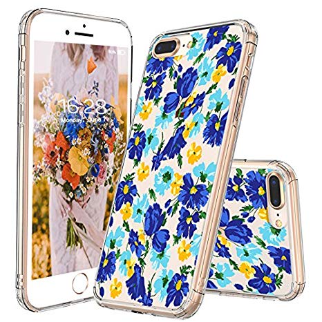 iPhone 8 Plus Case, iPhone 7 Plus Case, MOSNOVO Bluish Flowers Floral Clear Design Transparent Printed Plastic Back Case with TPU Bumper Protective Case Cover for Apple iPhone 7 Plus/iPhone 8 Plus