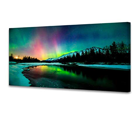 S01962 Wall Art Aurora Scenery Painting on Canvas Stretched and Framed Canvas Paintings Ready to Hang for Home Decorations Wall Decor