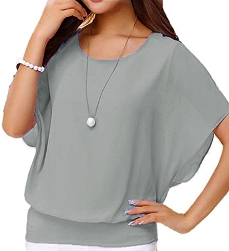 VIISHOW Women's Loose Casual Short Sleeve Chiffon Top T-shirt Blouse