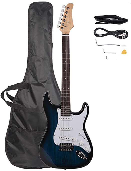 Z ZTDM Full Size 39" Rosewood Fingerboard Electric Guitar with Gigbag Strap Amp Wire Tremolo Arm Cord for Adult Student Beginner Blue