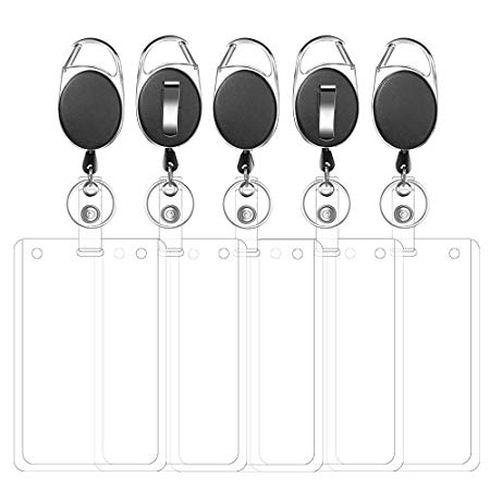 Retractable Badge Holder with Carabiner Reel Clip and Vertical ID Card Holder for ID Name Card Keychain 5 Pack