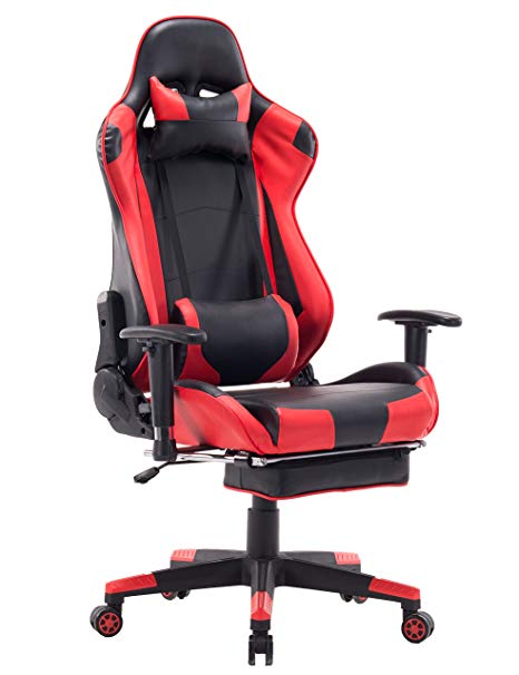 HEALGEN Big and Tall Gaming Chair with Footrest PC Computer Video Game Chair Racing Gamer Pu Leather Chair High Back Swivel Executive Ergonomic Office Chair with Headrest Lumbar Support Cushion (Red)