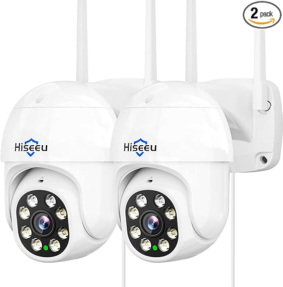 Hiseeu 2Pcs 5MP Security Camera PTZ Wireless Cameras Two Way Vioice Surveillance Camera Full Color Night Vision, IP66 Waterproof 24/7 Record for Outdoor Home Security Compatible Alexa