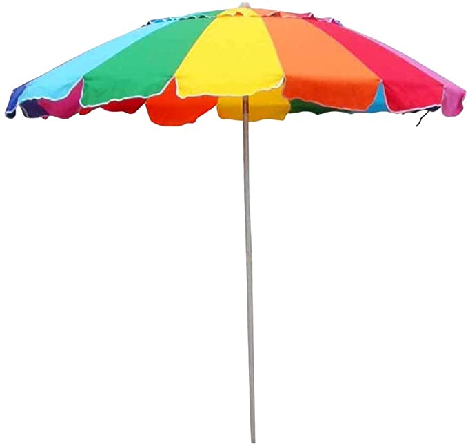 Impact Canopy 8’ Beach Umbrella, UV Protected, Vented, Tilt Pole, Spike Tip, Carry Bag, Rainbow