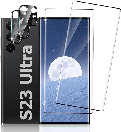 2 Pack S23 Ultra Screen Protector   2 Pack Camera Lens Protector, Full Premium HD Clarity,9H Tempered Glass, Ultrasonic Fingerprint Support,Anti Bubble,3D HD Curved for Samsung S23 Ultra [6.8 Inch]