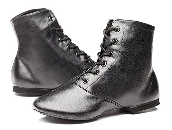 Joocare Child Black Leather Split Sole Jazz Dance Boots Shoes (Toddler/Little Kid/Big Kid)