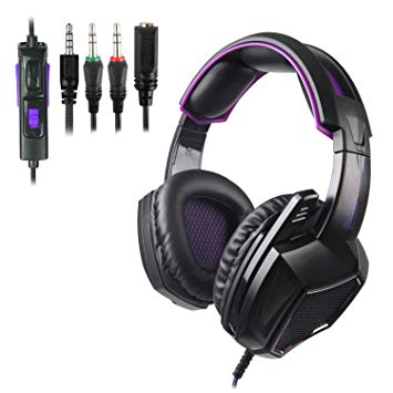 Stereo Gaming Headset for PS4, PC,Xbox One Controller, SADES SA920PLUS Noise Cancelling Over Ear Headphones with Mic, Bass Surround, Soft Memory Earmuffs for Laptop Mac Nintendo Switch(Black Purple)