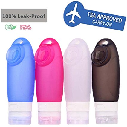 Portable Travel Bottles Set,Leak Proof Silicone Squeezable & Refillable Soft Bottles Travel Accessories Containers for All Liquid Toiletries,TSA Approved,with bag-Set of 4
