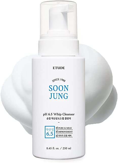 ETUDE SoonJung pH 6.5 Whip Cleanser 8.5 fl. oz. (250ml) 21AD| Non Comedogenic & Hypoallergenic Soft Bubble Hydrating Facial Cleanser for Sensitive Skin | Fragrance-Free Low-pH Korean Face Wash | K-Beauty