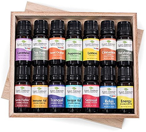 14 Essential Oil Set (7 Synergies and 7 Singles) Includes 100% Pure, Therapeutic Grade of: Sensual , Energy, Germ Fighter, Relax, Immune-Aid, Tranquil, Invigor-Aid, Lavender, Peppermint, Eucalyptus, Tea Tree, Orange, Lemon & Cinnamon. 10 ml each.