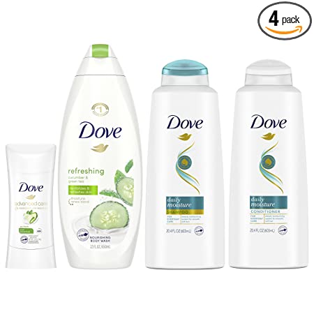 Dove Hair and Skin Care Regimen Pack For Soft Skin and Clean Hair Cool Moisture Includes 2 Hair and 2 Skin Care Products 4 Count