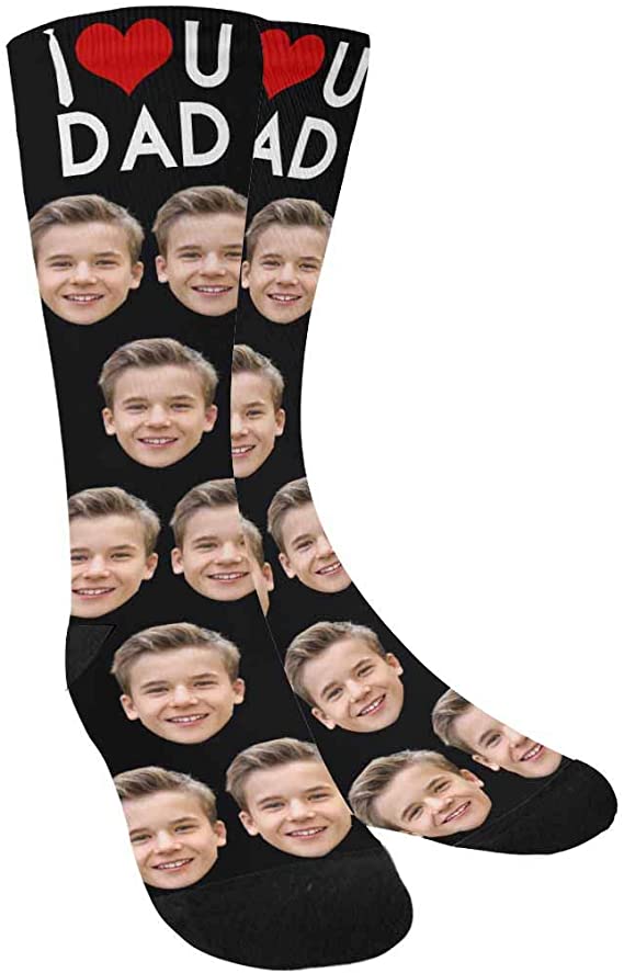 Custom Personalized Photo Socks, I Love You Dad Crew Socks for Dad Men
