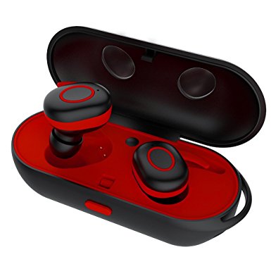 VONTAR Mini TWS True Wireless Bluetooth earphones Noise Cancelling Earbuds Sweatproof In-Ear cordless Headset with Portable Charging Case (RED)