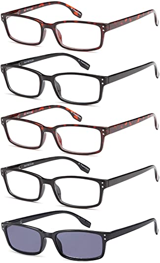 Gamma Ray Reading Glasses - 5 Pairs Readers for Men and Women - with Sun Readers