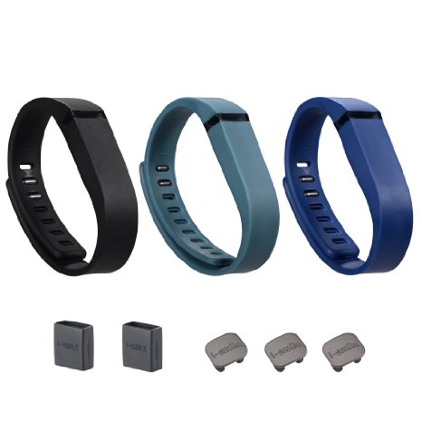 i-smile Replacement Bands with Metal Clasps for Fitbit Flex Set of 3 with 2 Piece Silicon Fastener Ring