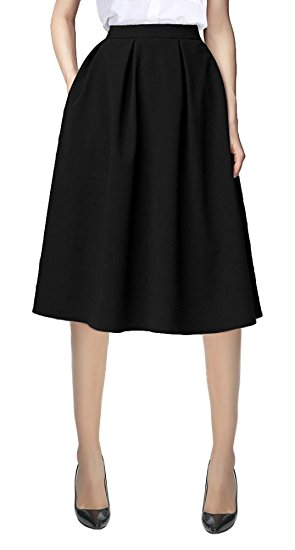 Urban CoCo Women's Flared A line Skirt Pleated Midi Skirt with Pockets