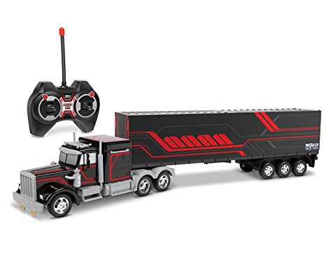 World Tech Toys Mega Rig Electric RC Semi Trailer Truck, Black/Blue/Red, 23.5 x 3 x 5
