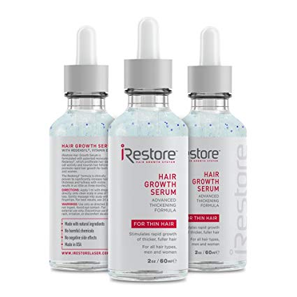 iRestore Hair Growth Serum w/Redensyl and Vitamin E & B – Advanced Thickening Formula – For All Hair Types, Men and Women (2oz/60ml) - 3 Pack